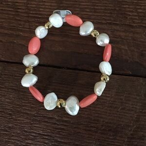 Pearl, coral, and gold bracelet
